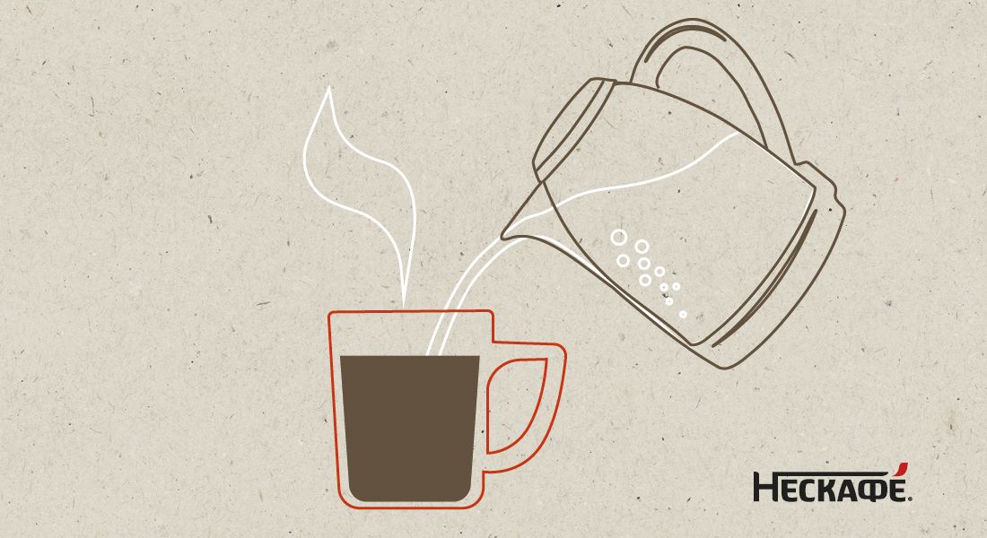 Залейте 1 чайную ложку растворимого кофе НЕСКАФÉ® 30 мл горячей воды в кружке