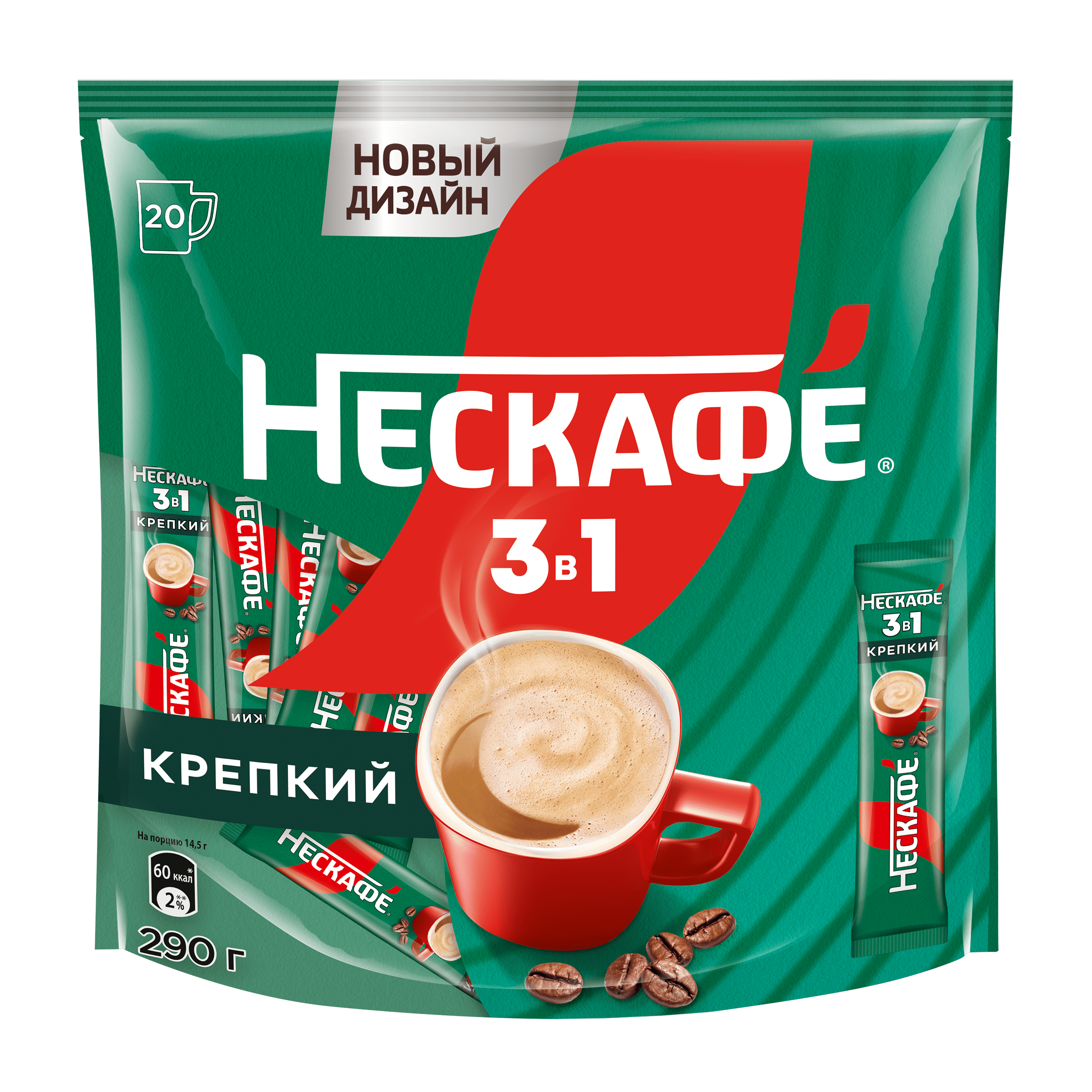НЕСКАФÉ® 3 в 1 Крепкий, пакет, 20 шт по 14.5 г