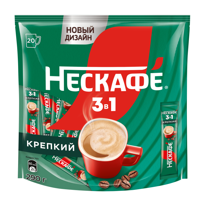 НЕСКАФÉ® 3 в 1 Крепкий, пакет, 20 шт по 14.5 г